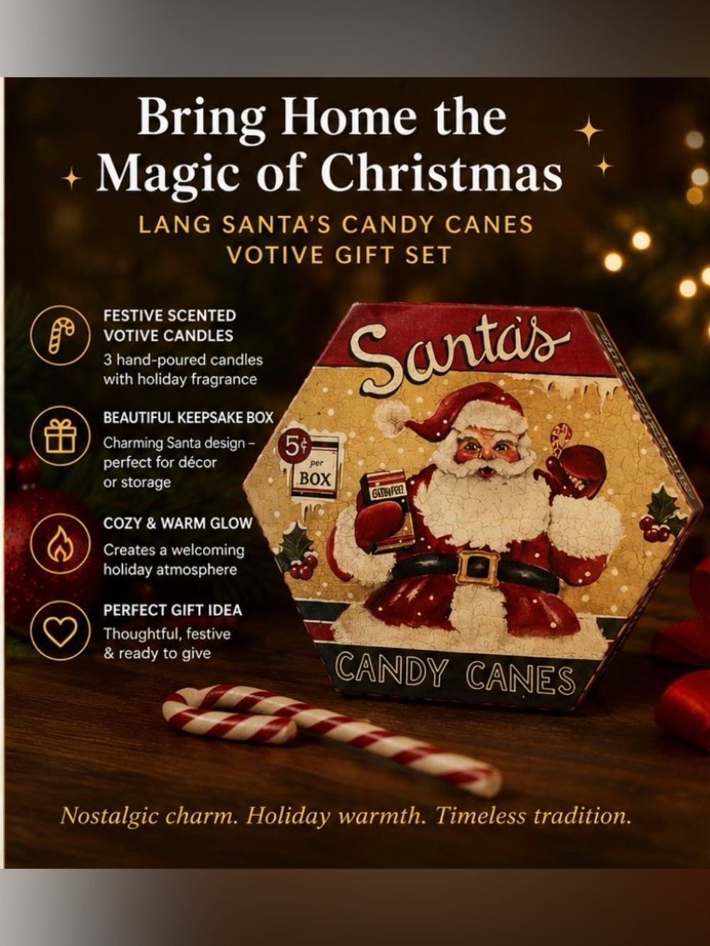 LANG Santa's Candy Canes box with amazing smelling candles NWT